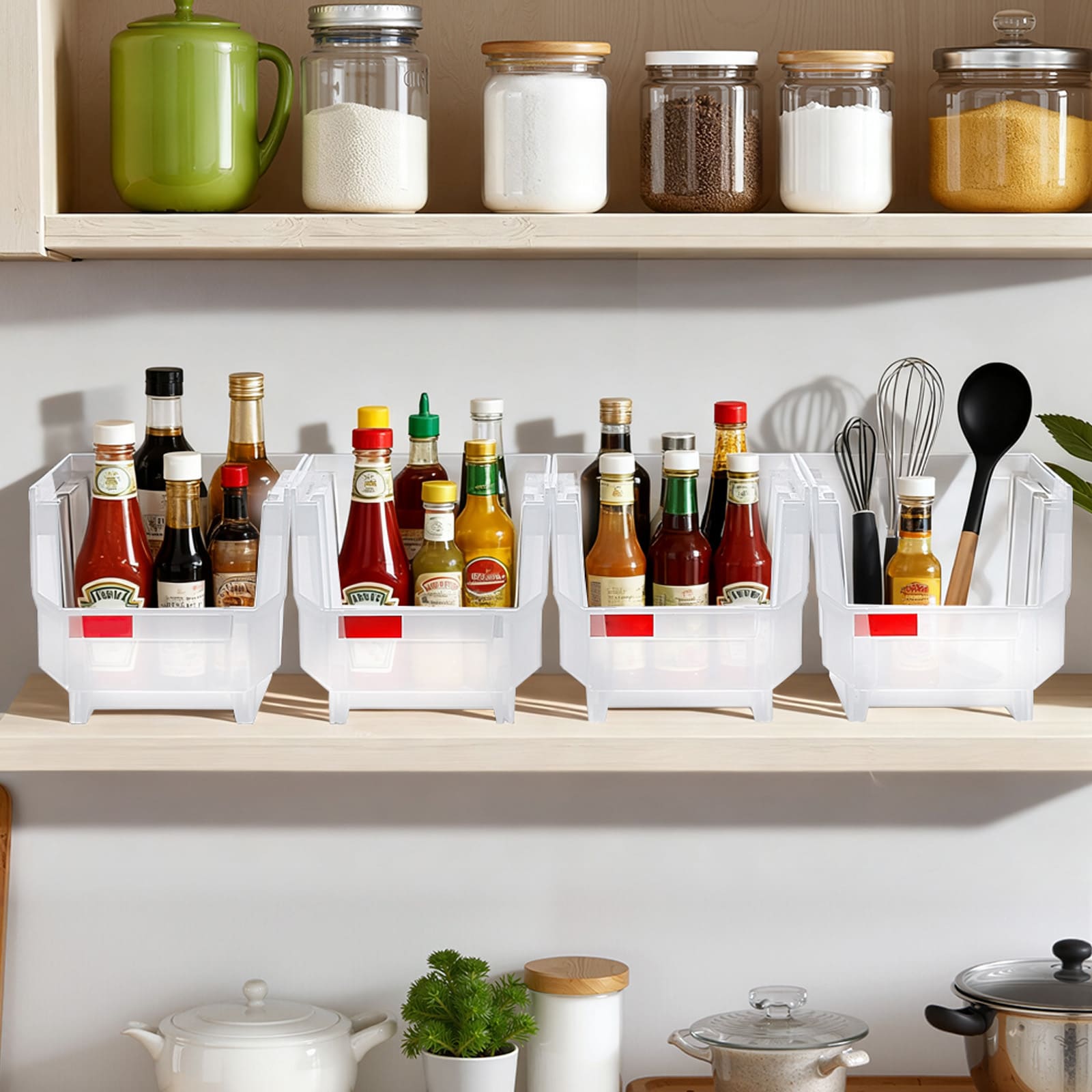 Plastic Stackable Storage Bins, Set Of 8 Transparent Containers_voghion.com